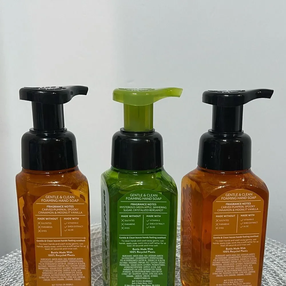 BBW Purrfect Pumpkin and Candy Apple Cauldron Foaming Hand Soap Set of 3 NWT